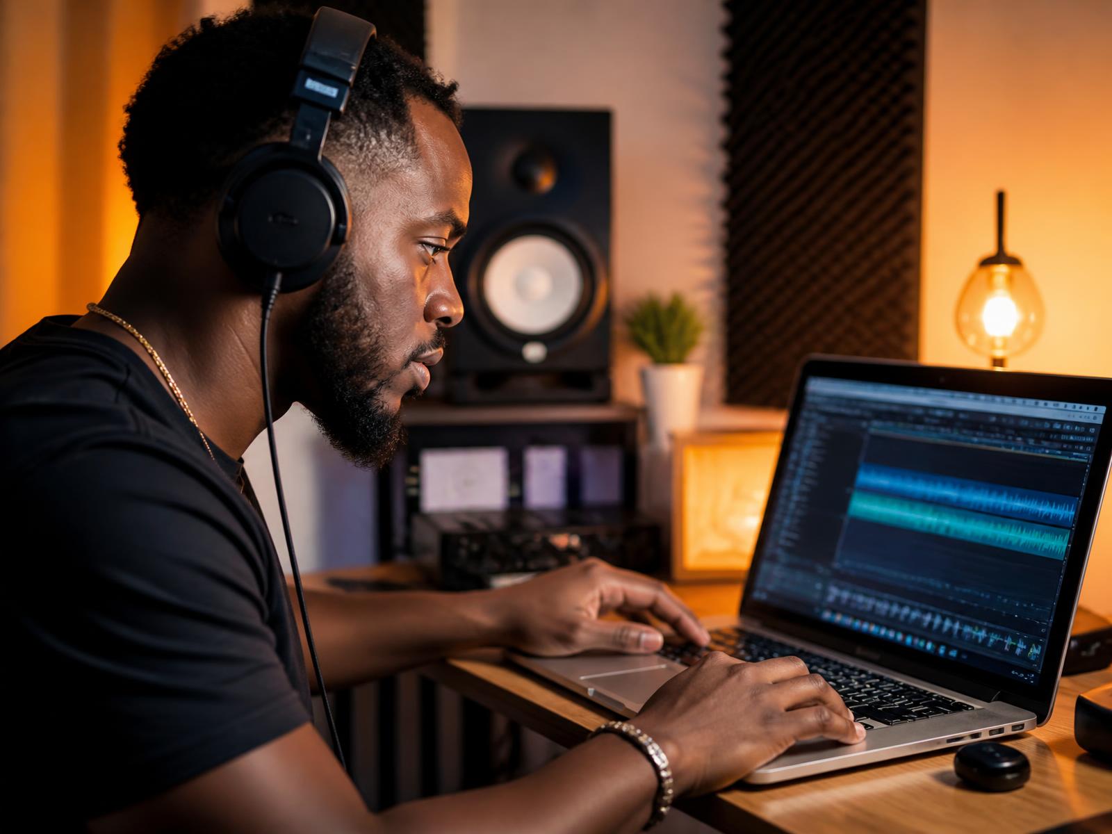 uSpace creator mixing audio in a home studio